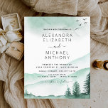 Budget Rustic Mountains Forest Wedding Invitation<br><div class="desc">Budget Rustic Mountain Moody Green Forest Waterverf Wedding-uitnodigingen op witte achtergrond - bevat mooie en elegante scripttypografie met moderne botanische bomen en bergen,  bessen en groen voor de speciale viering van de dag van de bruiloft.</div>