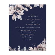 Budget Rustic Navy Floral Wedding Invitation