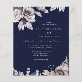 Budget Rustic Navy Floral Wedding Invitation