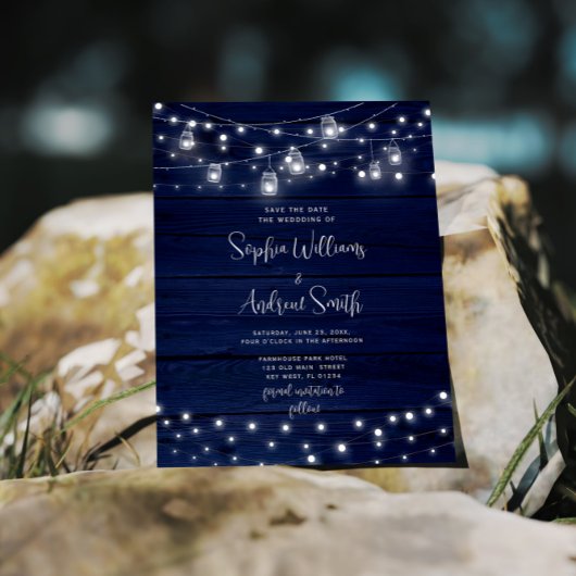 Budget Rustic Navy Wood Mason Jars SAVE the DATE