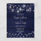 Budget Rustic Navy Wood Mason Jars SAVE the DATE (Voorkant)