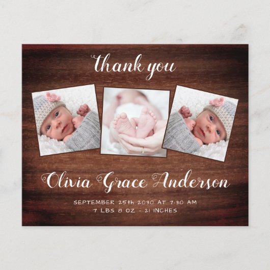 Budget Rustic New Baby 3 Foto Dank u geboorte (Voorkant)