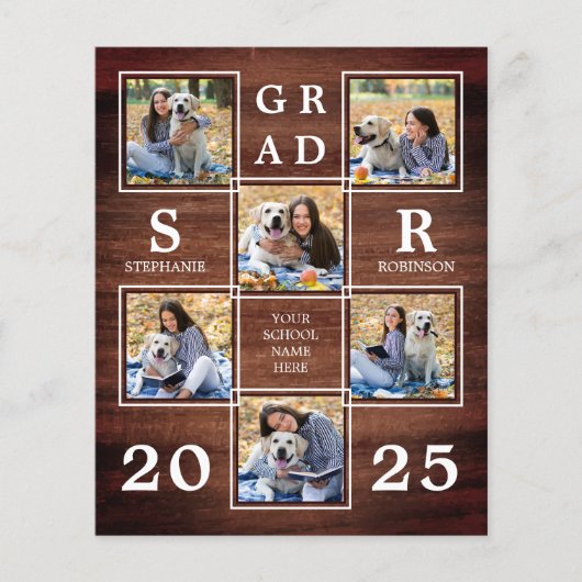 Budget Rustic Photo Collage Afstuderen Uitnodiging (Voorkant)