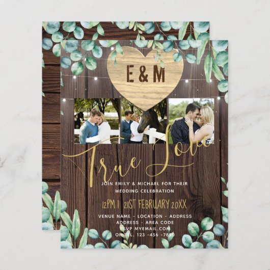 Budget Rustic Photo Collage Greenery Wedding Invit (Voorkant / Achterkant)