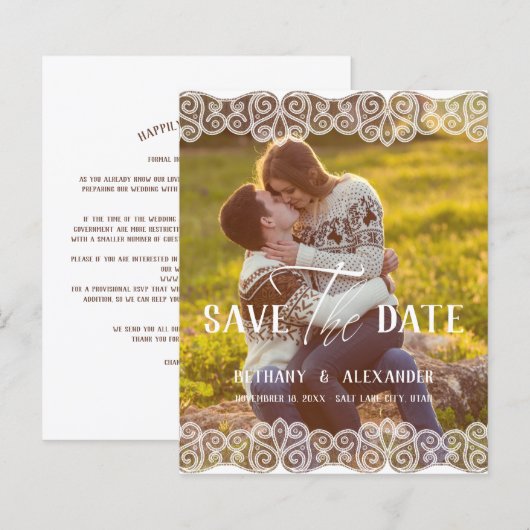 Budget Rustic Photo Lace Effect Whimsical Script (Voorkant / Achterkant)