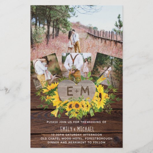 Budget Rustic Photo Sunflower Wedding nodigt A9 ui (Voorkant)