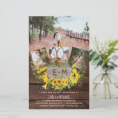 Budget Rustic Photo Sunflower Wedding nodigt A9 ui (Staand voorkant)