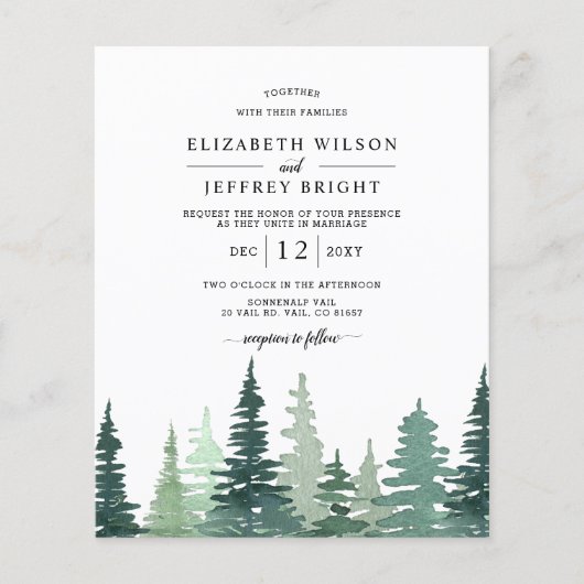 Budget Rustic Pine Forest Wedding Invitation (Voorkant)