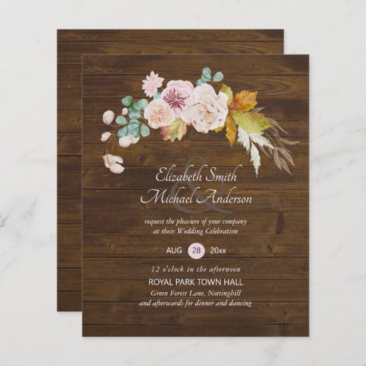 Budget Rustic Plum Blooms Ginger Wedding Invites (Voorkant / Achterkant)