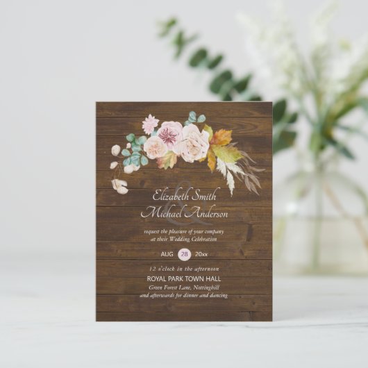 Budget Rustic Plum Blooms Ginger Wedding Invites (Staand voorkant)