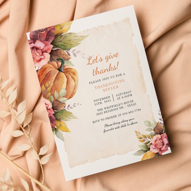 Budget Rustic Pumpkin Friendsgiving (Fall Pumpkin Lets Give Thanksgiving Dinner Invitation)