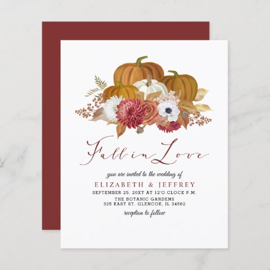 Budget Rustic Pumpkins Fall Wedding Uitnodiging (Voorkant / Achterkant)