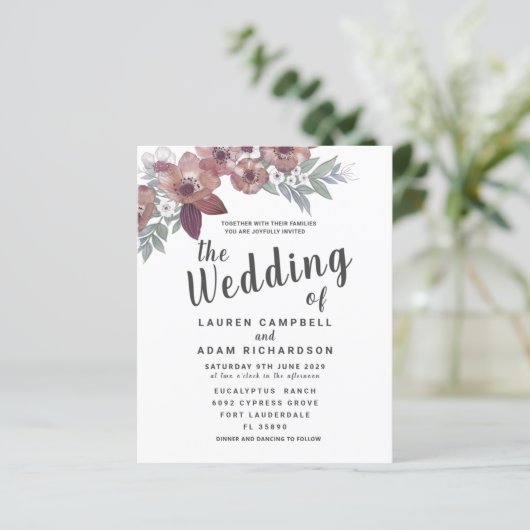 Budget Rustic Red Burgundy Weddenschap (Staand voorkant)