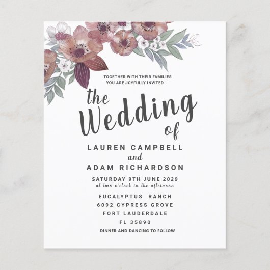 Budget Rustic Red Burgundy Weddenschap (Voorkant)