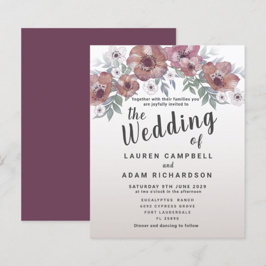 Budget Rustic Red Oranje Wedding Uitnodiging (Voorkant / Achterkant)