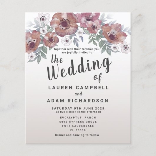 Budget Rustic Red Oranje Wedding Uitnodiging (Voorkant)