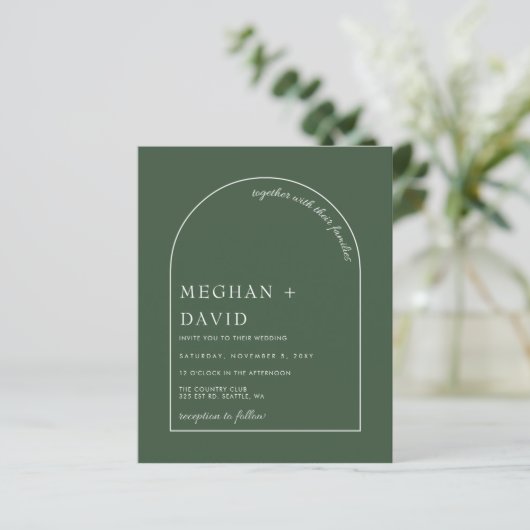 Budget Rustic Sage Green Arch Wedding Uitnodiging (Staand voorkant)