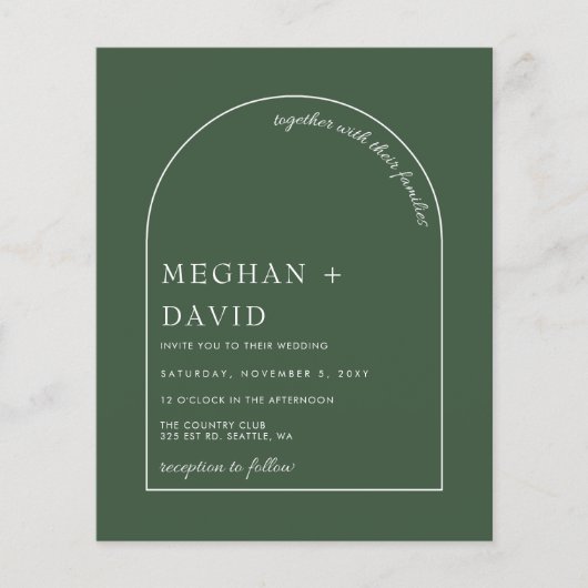 Budget Rustic Sage Green Arch Wedding Uitnodiging (Voorkant)
