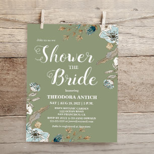 Budget Rustic Sage Green Bridal Shower Uitnodiging