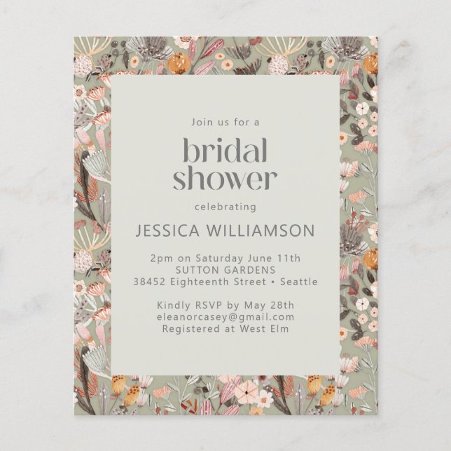 Budget Rustic Sage Green Floral Boho Vrijgezellenf (Voorkant)