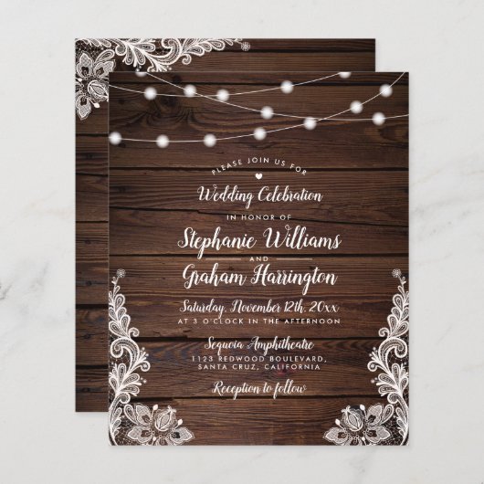 Budget Rustic Script Lights & Lace Photo Wedding (Voorkant / Achterkant)