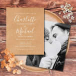 Budget Rustic Script Photo Wedding Invitation<br><div class="desc">Deze elegante budgetvriendelijke uitnodiging voor kraft bruiloft is voorzien van uw foto- en handtekeningnamen en kan worden gepersonaliseerd met uw informatie in het teken van het teken. Ontworpen door: Thisnotme©</div>