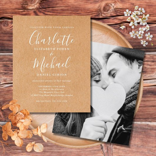 Budget Rustic Script Photo Wedding Invitation