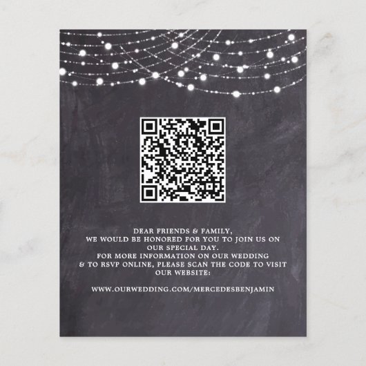 Budget Rustic Slate String Lights QR Code Weddensc (Achterkant)