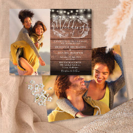 Budget Rustic String Lights 2 Photo Wedding Invite