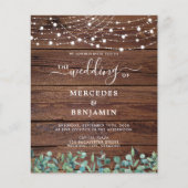 Budget Rustic String Lights Eucalyptus Wedding Inv (Voorkant)