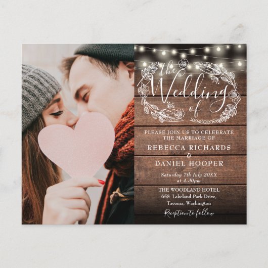 Budget Rustic String Lights Photo Wedding Invite (Voorkant)