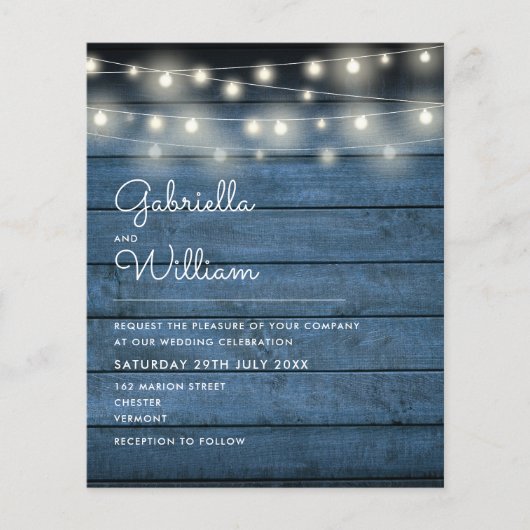 Budget Rustic String Lights Photo Wedding Invite (Voorkant)