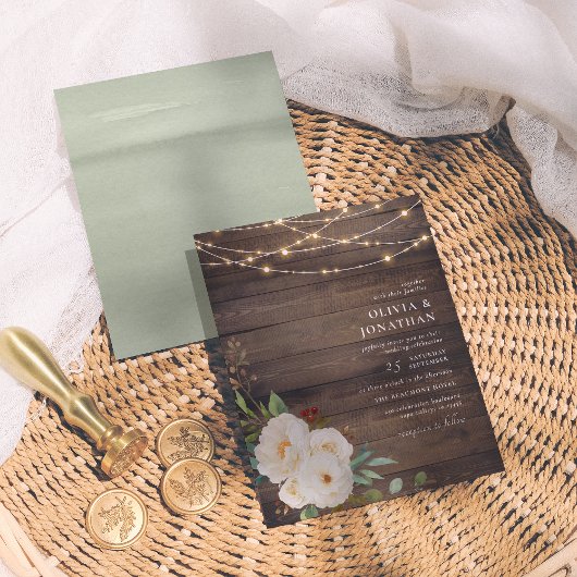 Budget Rustic String Lights & White Peony Wedding