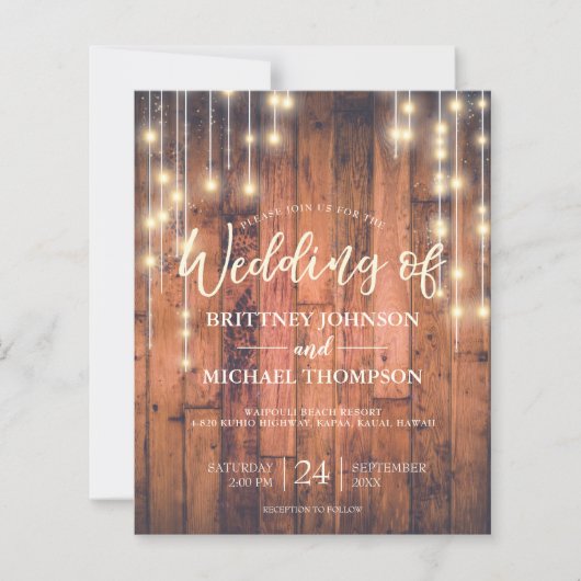 Budget Rustic String Lights Woo Wedding Uitnodigin (Voorkant)