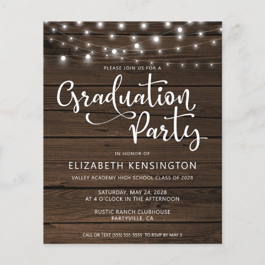 Budget Rustic String Lights Wood Graduparty (Voorkant)