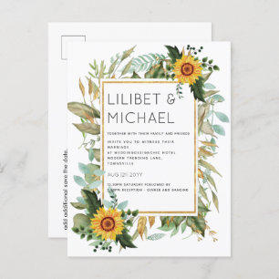 Budget Rustic Sunflower BOHO Greenery Wedding Inv Briefkaart