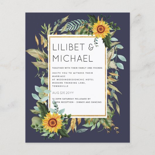 Budget Rustic Sunflower BOHO Greenery Wedding Inv Flyer (Voorkant)