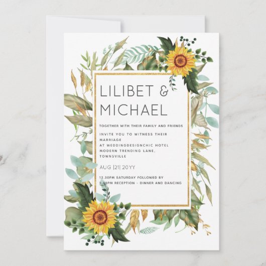 Budget Rustic Sunflower BOHO Greenery Wedding Inv Kaart (Voorkant)