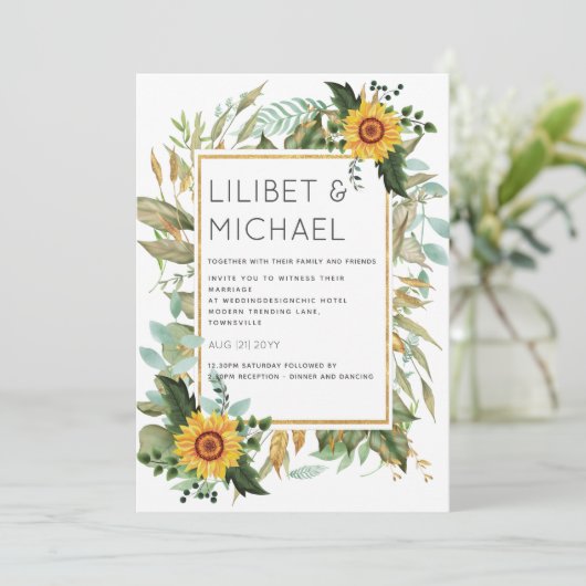 Budget Rustic Sunflower BOHO Greenery Wedding Inv Kaart (Staand voorkant)