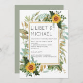 Budget Rustic Sunflower BOHO Greenery Wedding Inv Kaart (Voorkant / Achterkant)