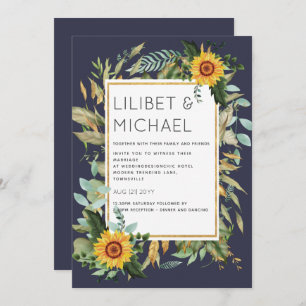 Budget Rustic Sunflower BOHO Greenery Wedding Inv Kaart