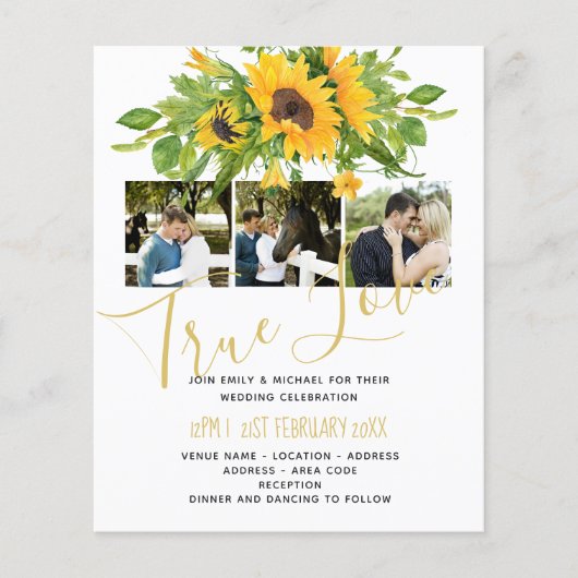 Budget Rustic Sunflower Foto Wedding Invitting (Voorkant)