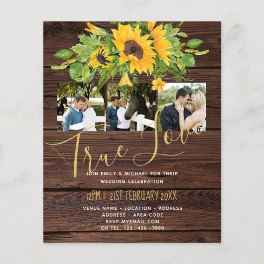 Budget Rustic Sunflower Foto Wedding Invitting (Voorkant)