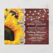 Budget Rustic Sunflower Lace Wedding Uitnodiging (Voorkant)