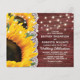 Budget Rustic Sunflower Lace Wedding Uitnodiging
