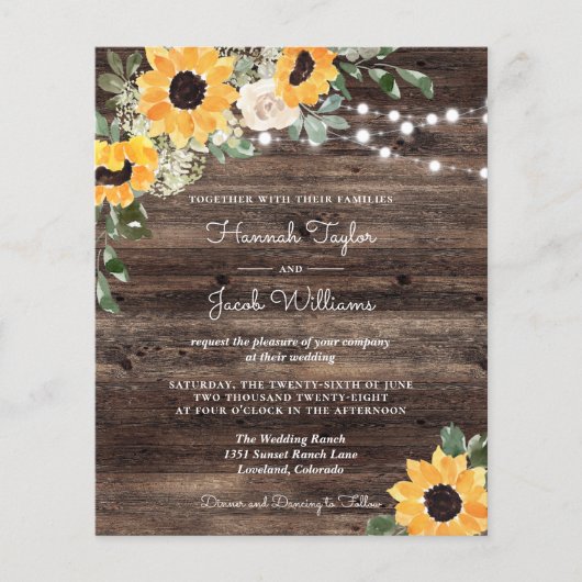 Budget Rustic Sunflower String Light Wedding (Voorkant)
