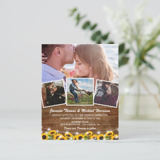 Budget Rustic Sunflower Wedding Invites (Staand voorkant)