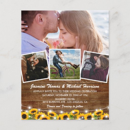 Budget Rustic Sunflower Wedding Invites (Voorkant)