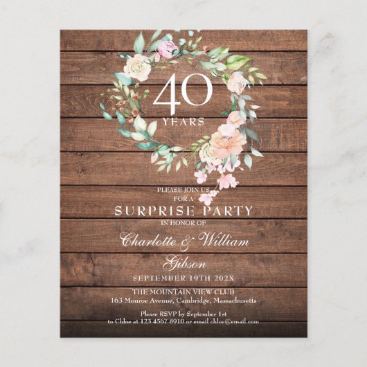 Budget Rustic Surprise 40e verjaardagsuitnodiging (Voorkant)