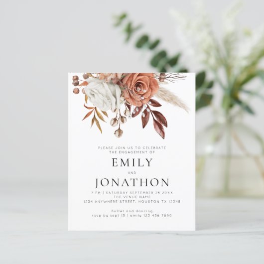 Budget Rustic Terracotta Florals Engagement Party (Staand voorkant)